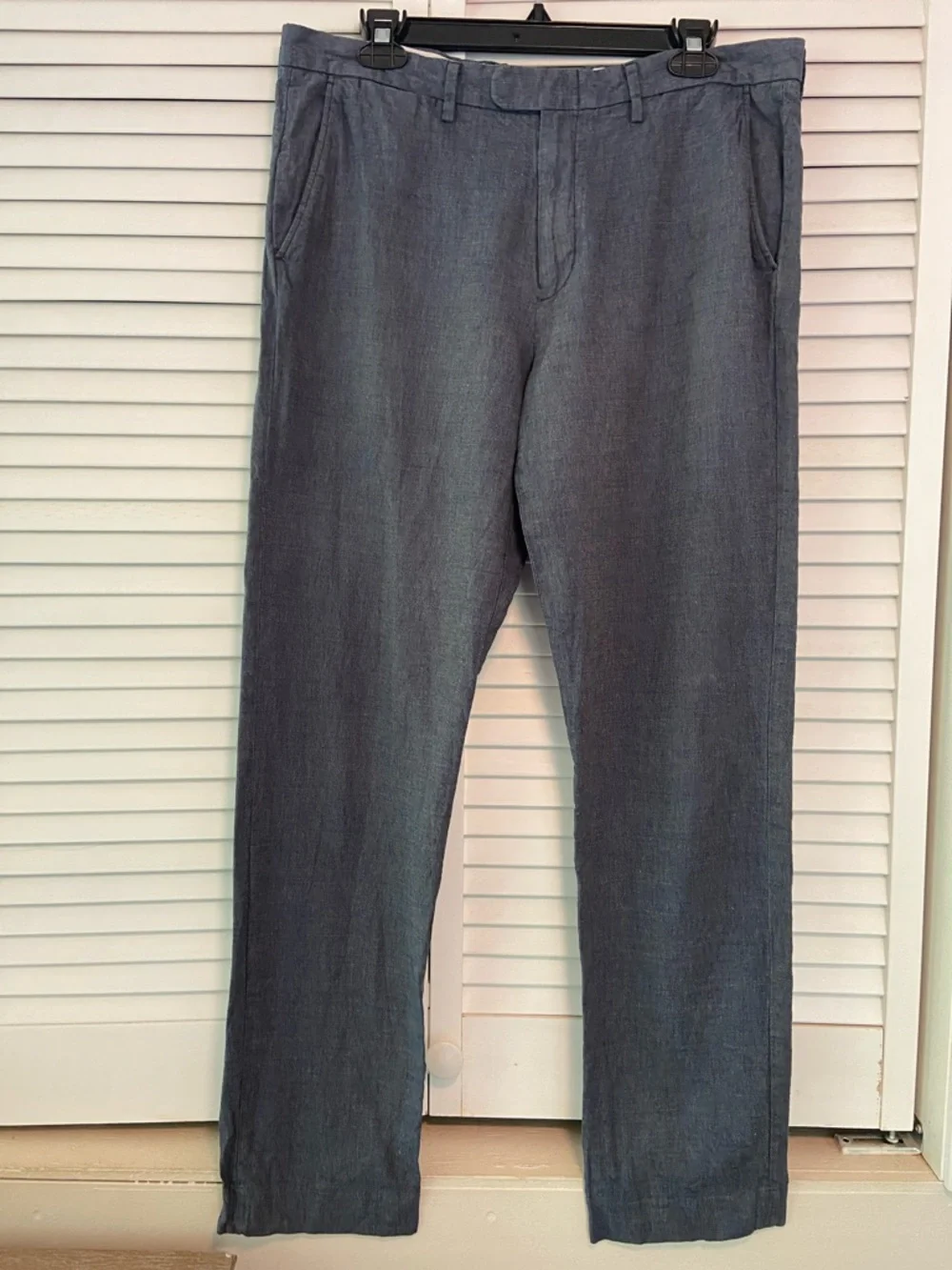 J. Crew Bowery Slim Men's Flat Front Blue Chinos Linen/Cotton Blend 34x31